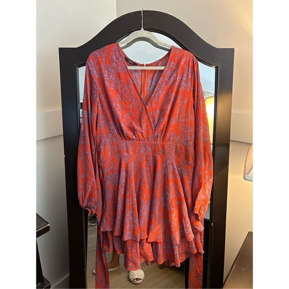 NEW V Neck Ruffle Chiffon Tie Knot Mini L Swing Skater Dress XL - Picture 4 of 6